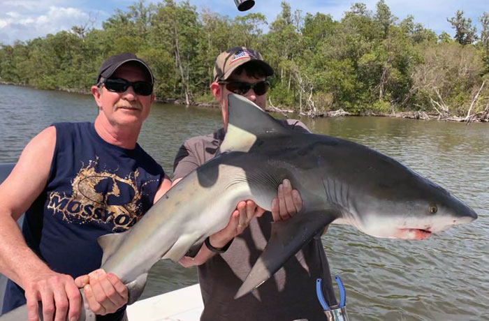 Father and son catch shark